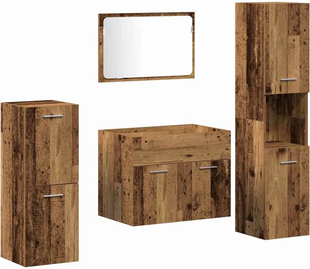 vidaXL Set de mobilier pentru baie 4 pcs Lemn Vechi Lemn compozit