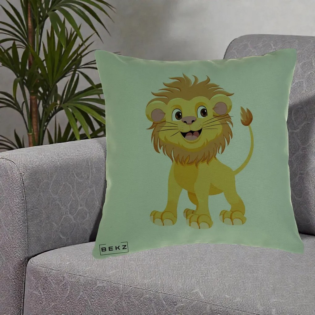 Perna Decorativa Pui de Leu Kawaii, 40x40 cm, Verde, Husa Detasabila, Perna Inclusa, BEKZ®