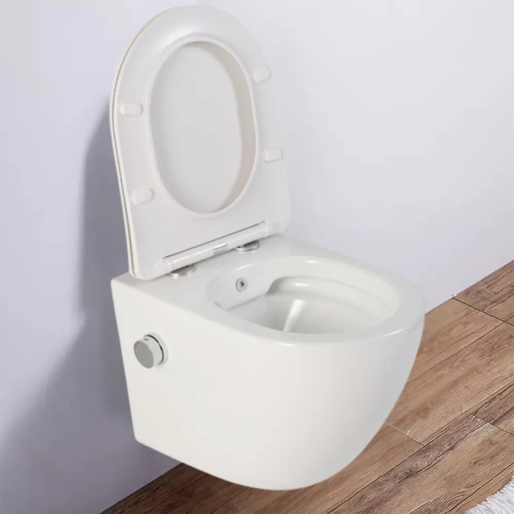 Vas wc suspendat cu functie bideu, Rotund, rimless si baterie crom Foglia Oslo Baterie crom