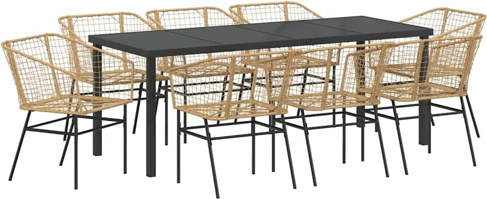 vidaXL Set de masă pentru grădină 9 pcs Maro poliratan