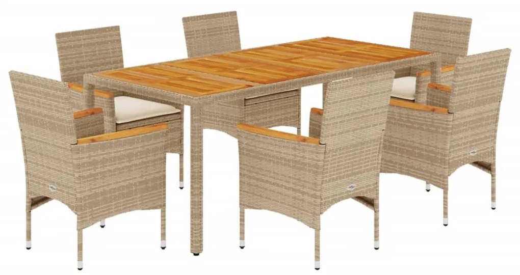 3278643 vidaXL Set mobilier grădină cu perne 7 piese bej poliratan/lemn acacia