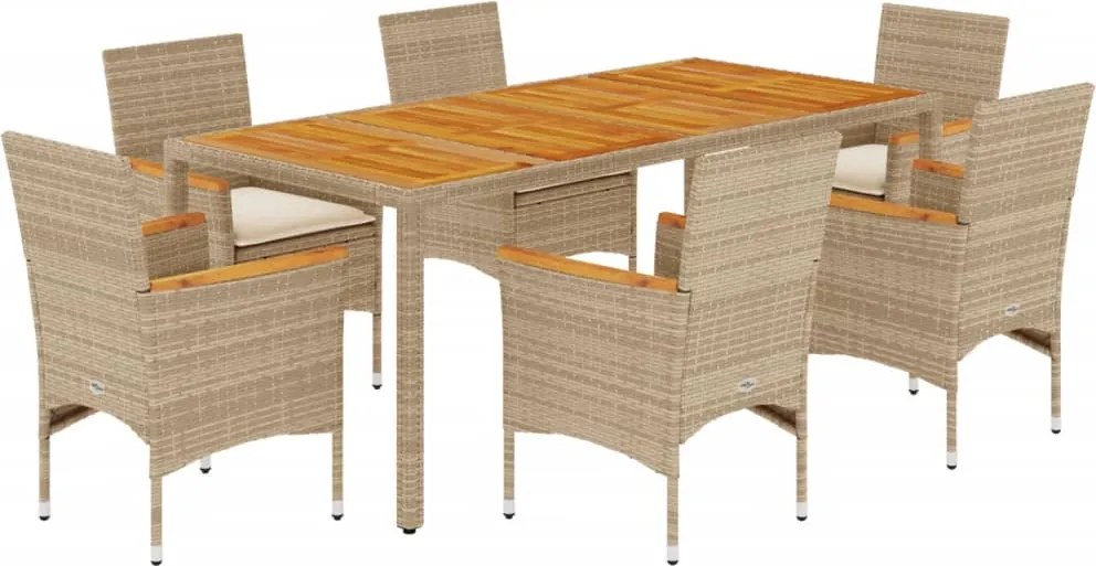vidaXL Set mobilier grădină cu perne 7 piese bej poliratan/lemn acacia