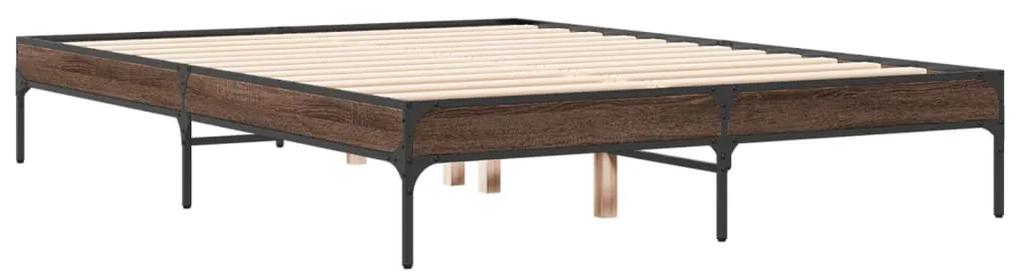 845025 vidaXL Cadru de pat, stejar maro, 120x200 cm, lemn prelucrat și metal