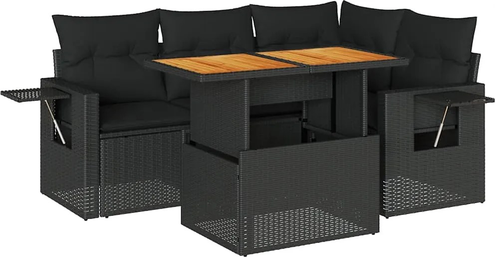 vidaXL Set mobilier de grădină cu perne, 5 piese, negru, poliratan