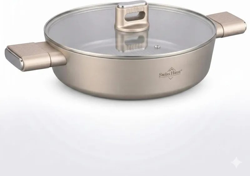 Oală joasă Swiss Haus SH-SCLC24CH, 2,8 l, 24 cm, acoperire ceramică Sapphire, cuptor până la 160 °C, inducție, culoare șampanie