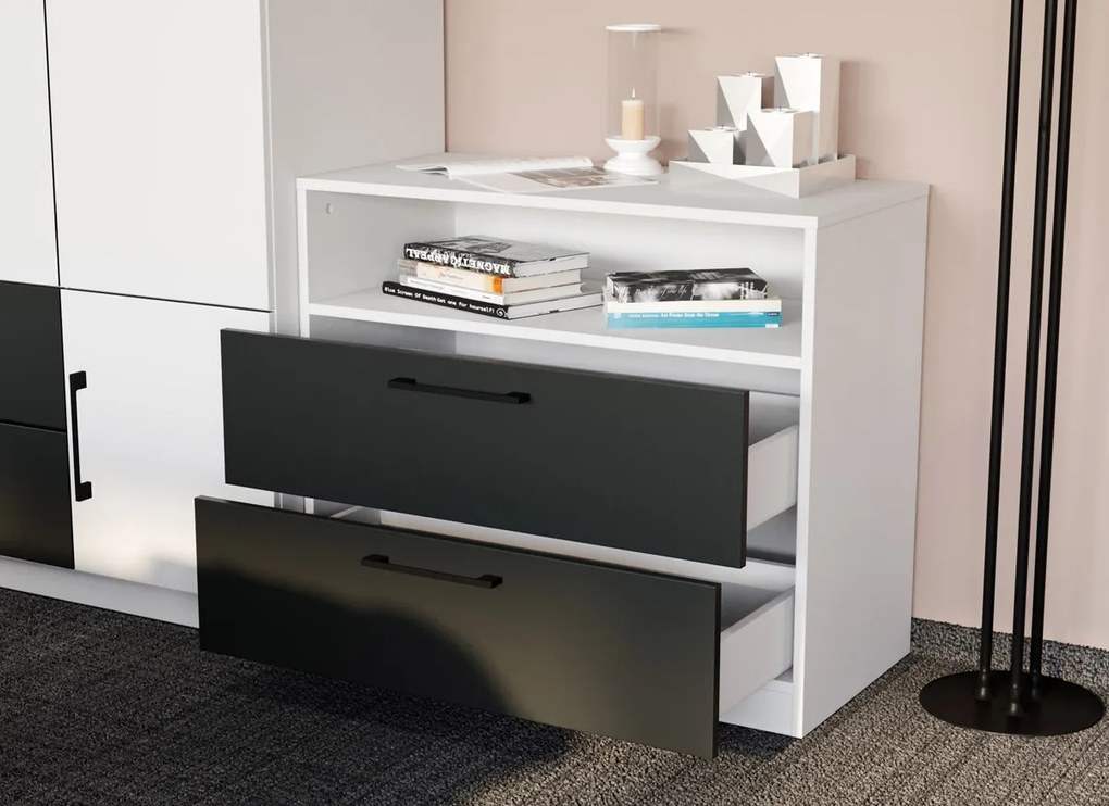 Set Dormitor alb cu gri - Mara - Pat tapitat Configuratia 15
