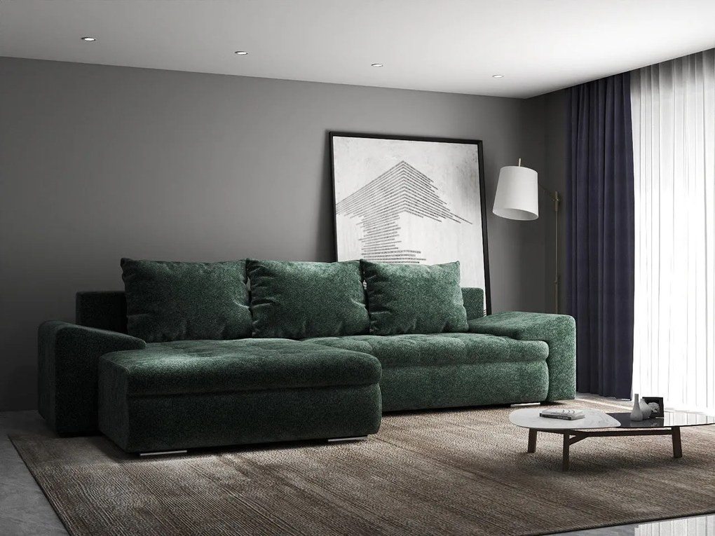 Colțar extensibil dumonde cu ladă de depozitare si sezut confortabil din spuma high-density, Leonardo Euphoria Verde 260x185 cm