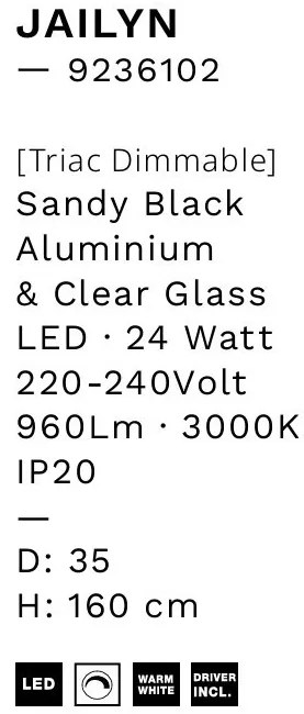 Lustra cu 3 pendule LED, Metal, Negru, Sticla, JAILYN