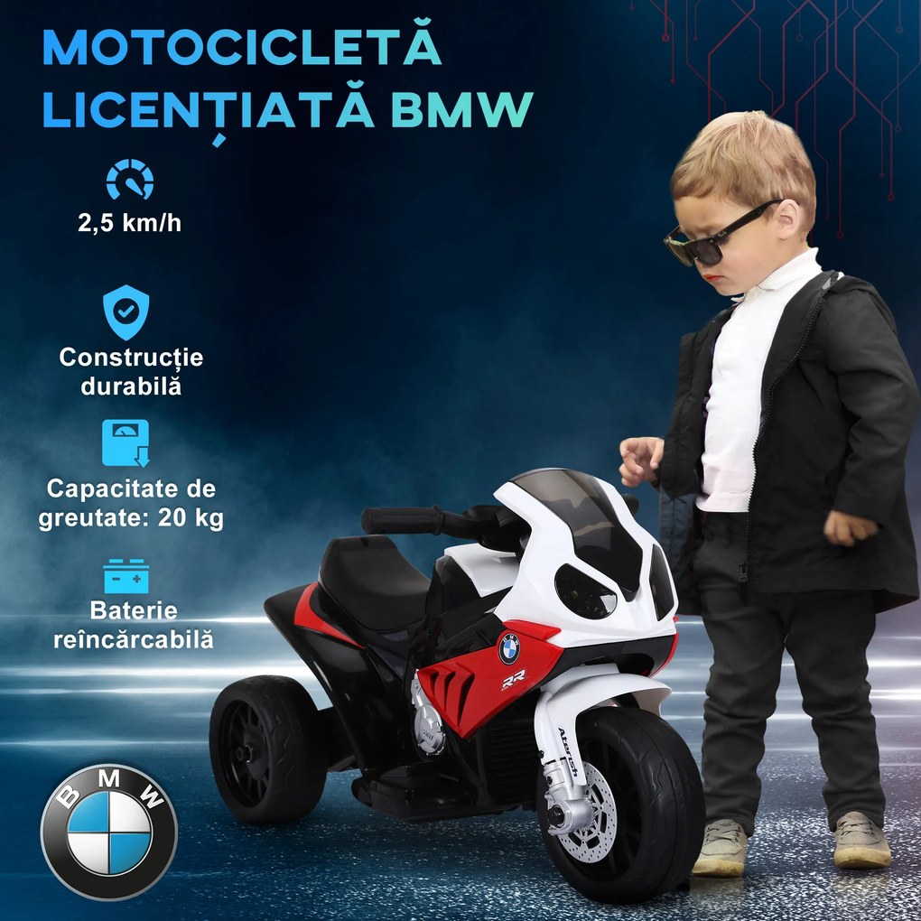 HOMCOM Motoreta Electrică pentru Copii BMW S1000RR, 3 Roti, Efecte Sonore și Luminoase, Roșu | Aosom Romania