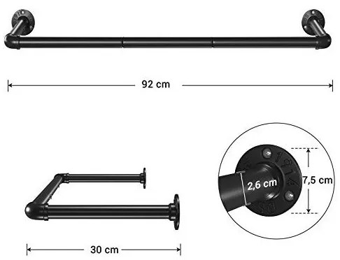 Set 2 sine de haine montaj perete, Songmics, 92 x 30 x 7,5 cm, HSR67BK02, Negru