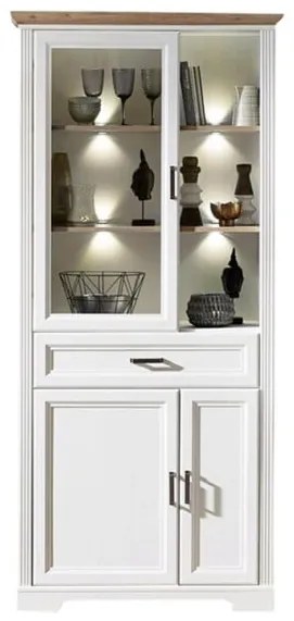 Vitrina cu 3 usi si 1 sertar Jasmine, Pin Alb si Pin Antic, 93 Cm
