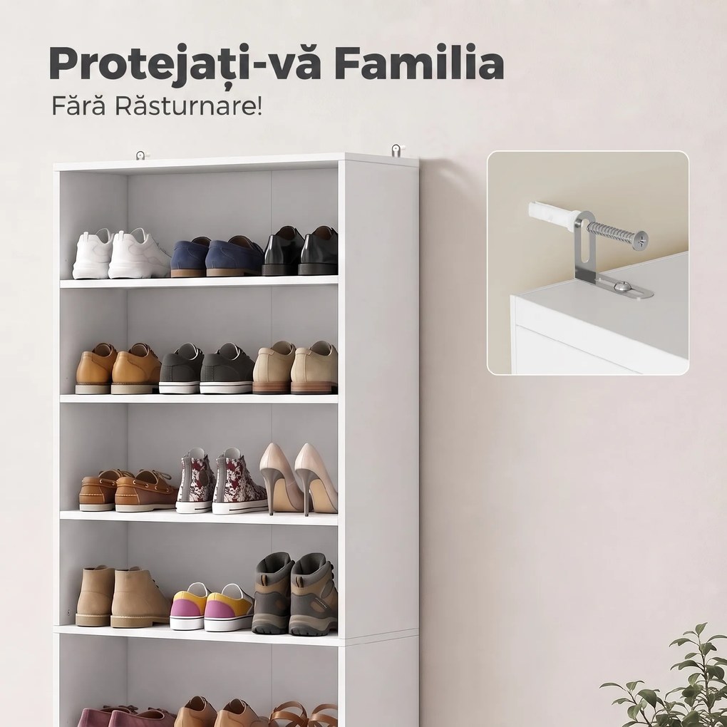 HOMCOM Pantofar cu Rafturi Reglabile, pentru 21 de Perechi, Alb | Aosom Romania