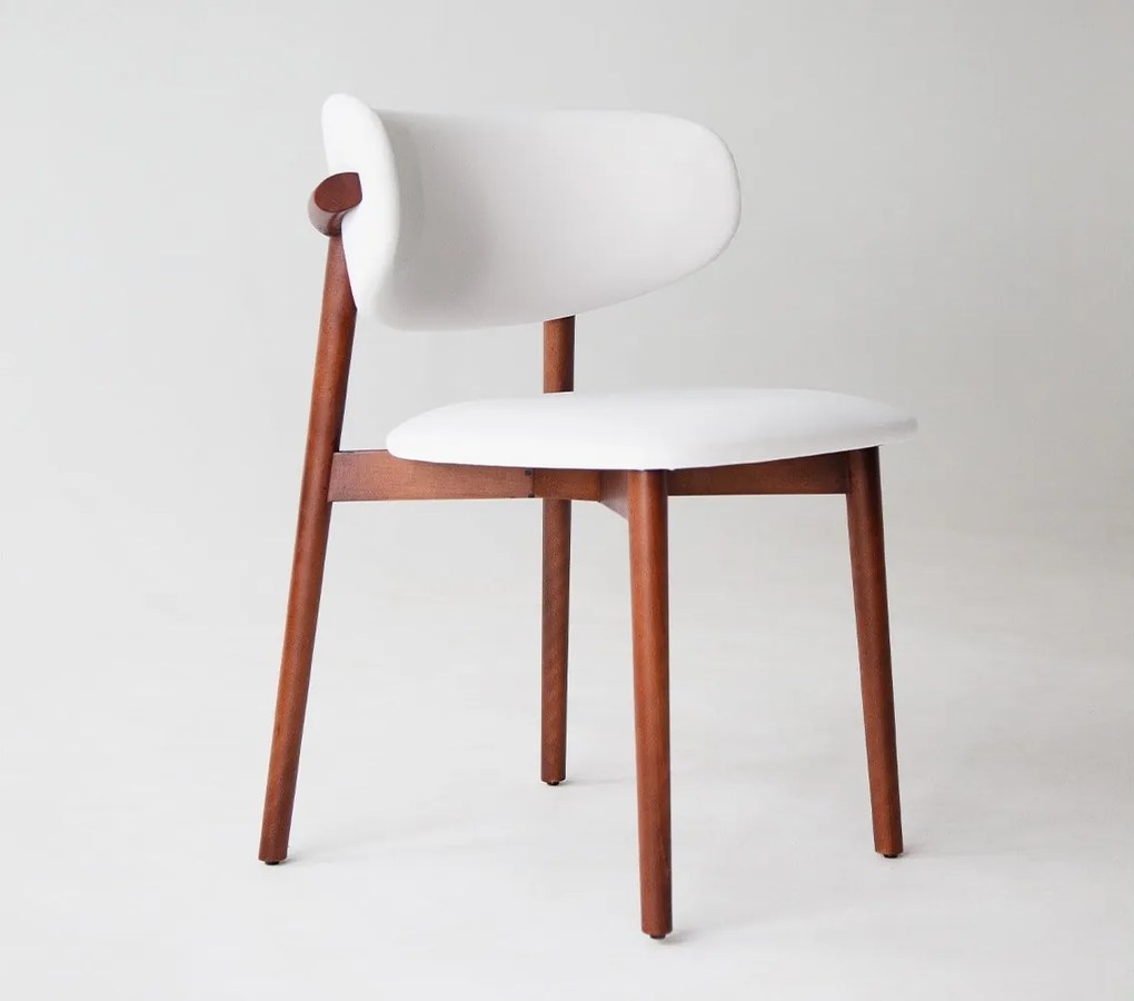Scaun lemn masiv nuc Ming /Stejar Tapițerie Alb, 56 × 50 × 74 cm - Natur