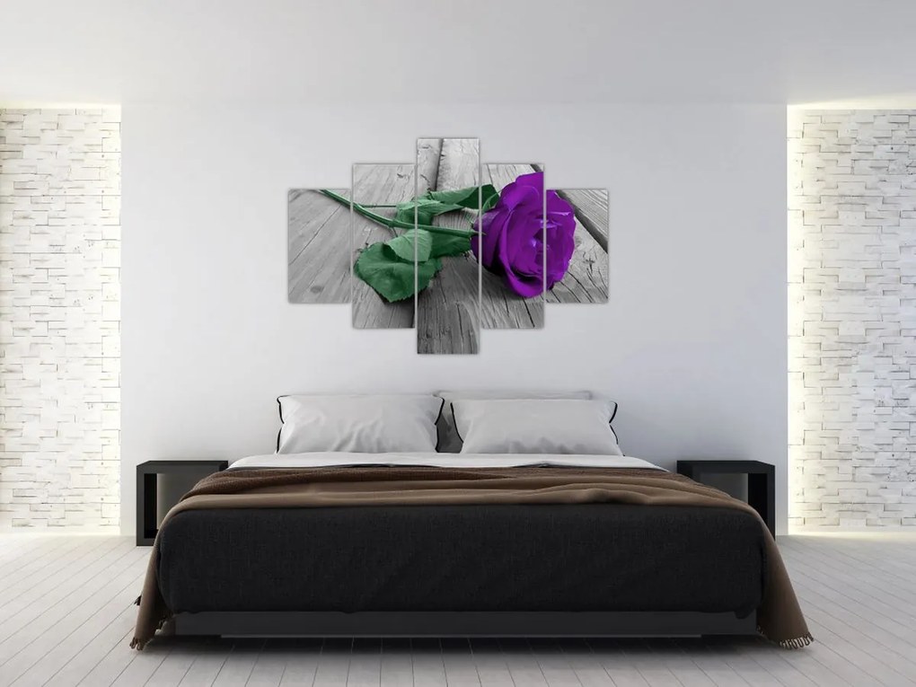 Tablou - Trandafir violet cu tulpina verde (150x105 cm)