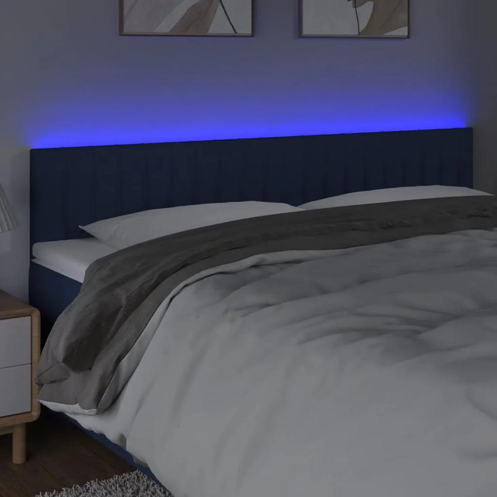 Tablie de pat cu LED, albastru, 180x5x78 88 cm, textil 1, Albastru, 180 x 5 x 78 88 cm