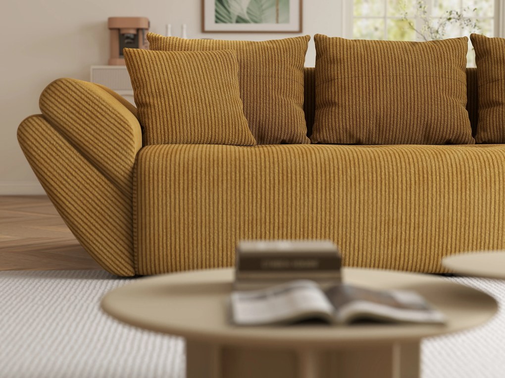 Canapea extensibilă dumonde cu ladă de depozitare si sezut confortabil din spuma high-density, Berlin Zoom Mustar 250x100 cm