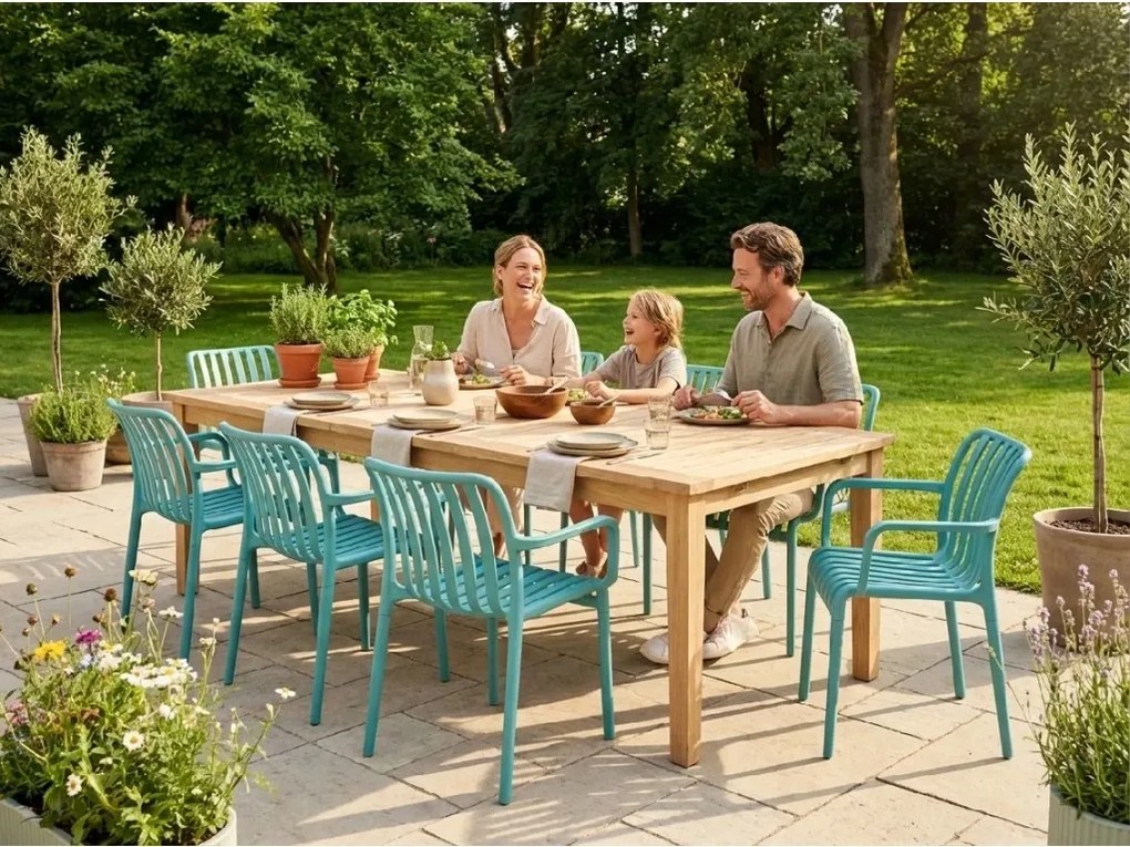 Scaun din plastic TREGO cu brate, albastru