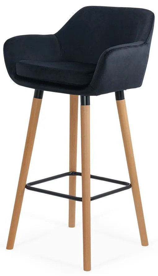 Scaun de bar negru ABS 1271 din catifea cu picioare din lemn