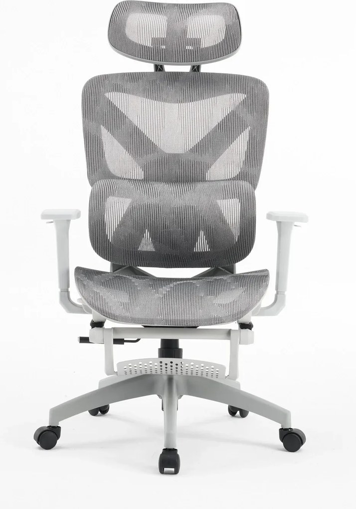 Scaun ergonomic, functie translatie sezut, cotiere 3D, tetiera 3D, suport lombar Adaptive, pivotant, suport picioare, Gri
