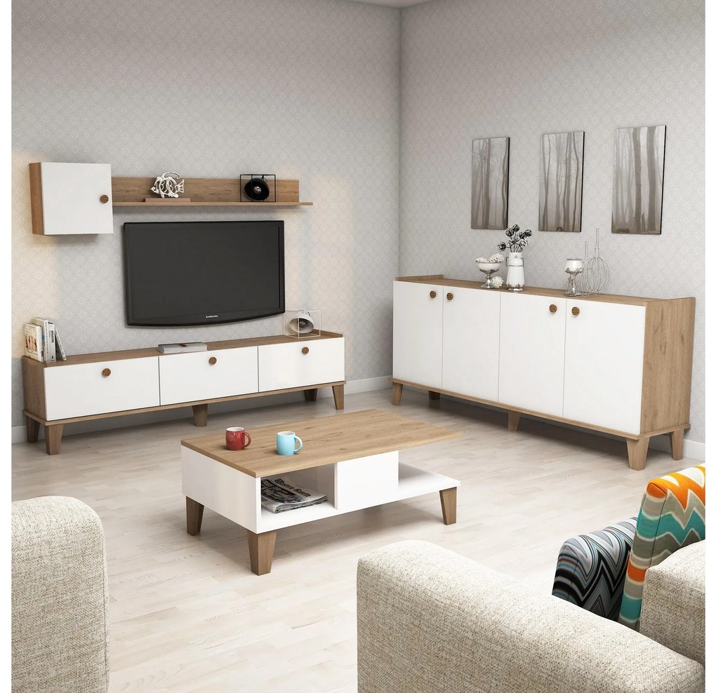 Mobilier living Sommer 3 (Stejar + Alb). 1088212