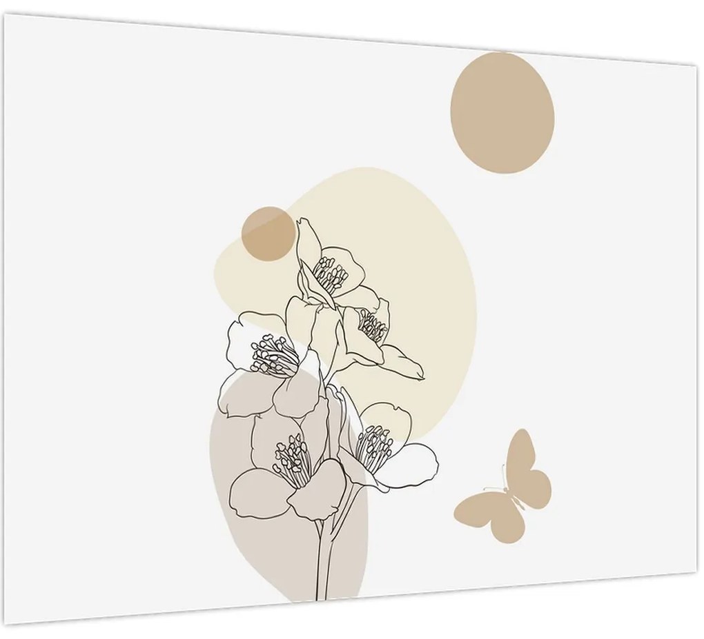 Tablou - Flori bej cu fluture N⁰4 (70x50 cm)