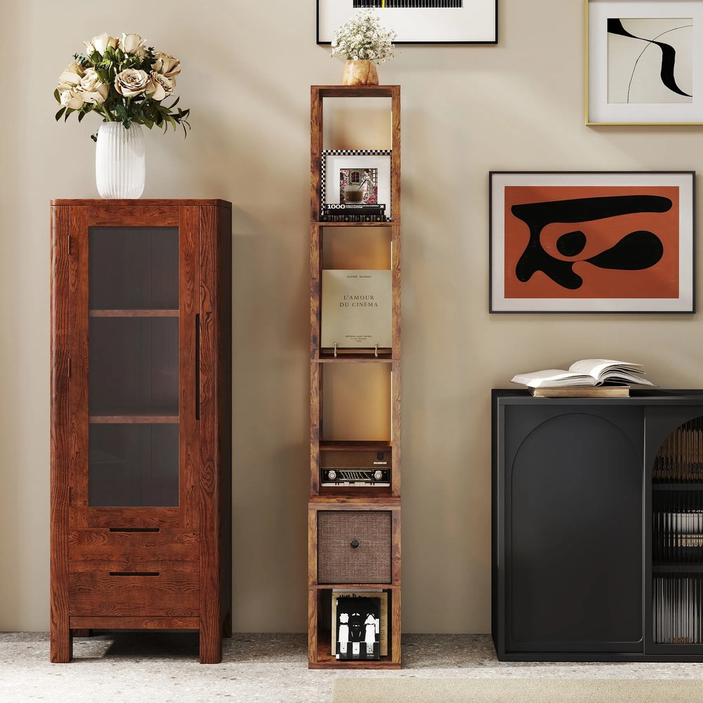 HOMCOM Lampă de podea LED cu rafturi, intensitate reglabilă, comutator cu picior pentru dormitor, maro rustic | Aosom Romania