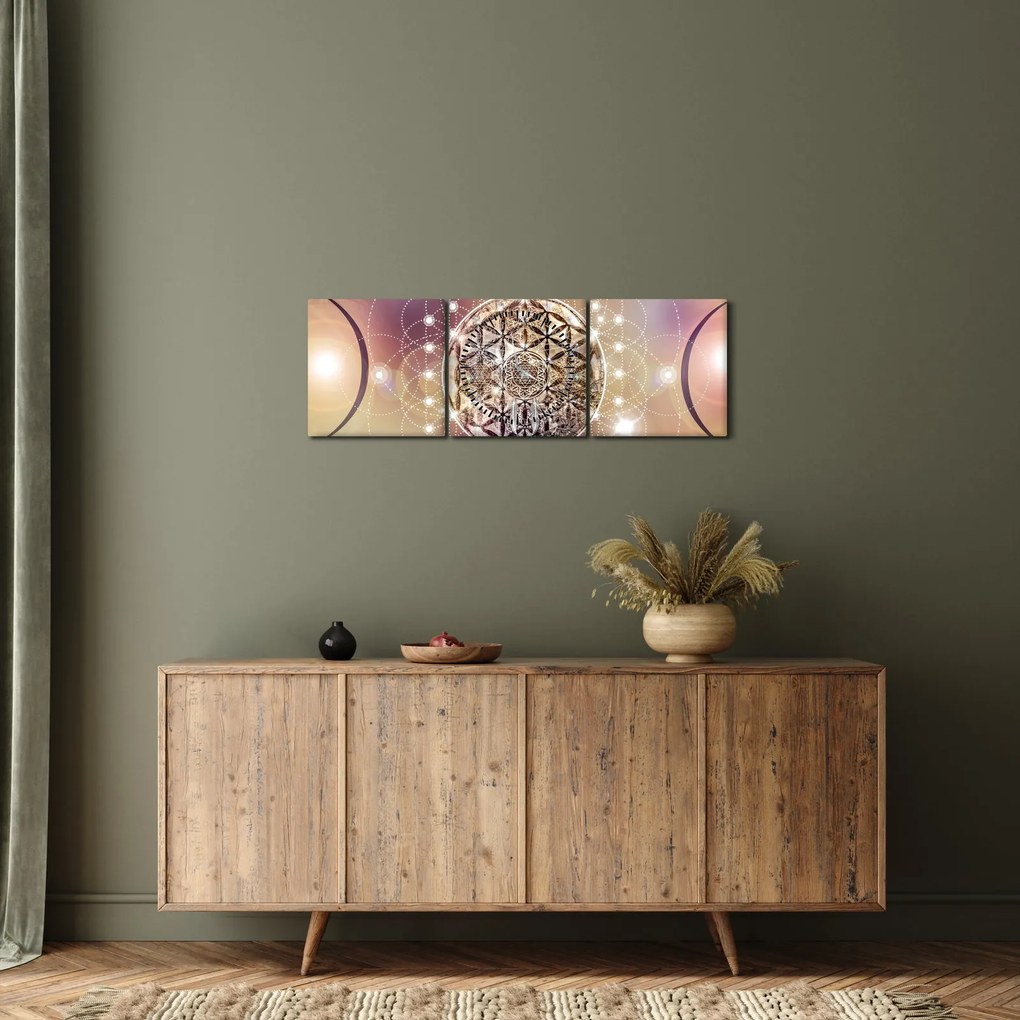 Tablou - Mandala cu elemente (cu ceas) (90x30 cm)