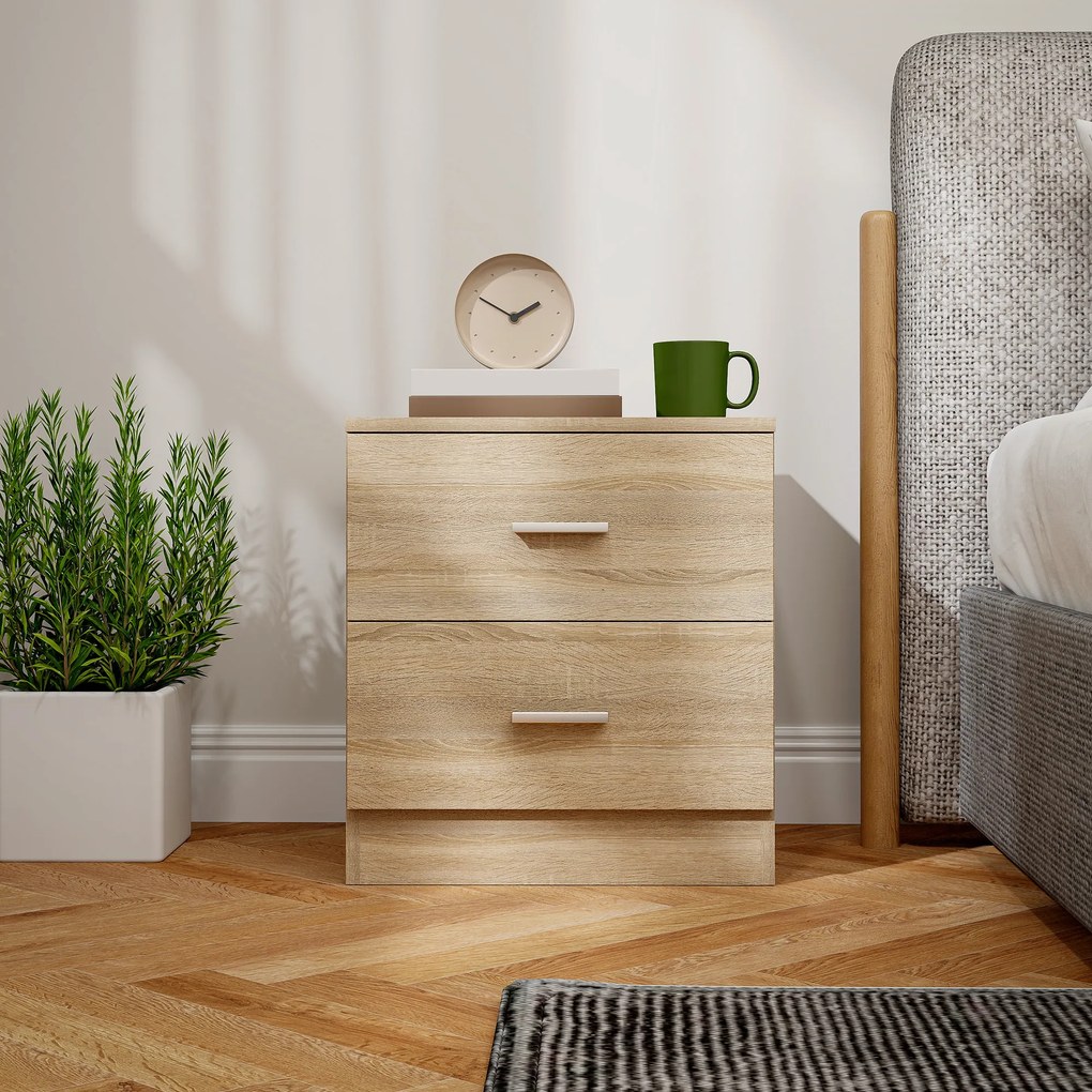 HOMCOM Masuta de Noapte cu 2 Sertare Masuta Auxiliara pentru Sufragerie Dormitor Incarcare 30 kg 45x39,5x49 cm Lemn Natural | Aosom Romania