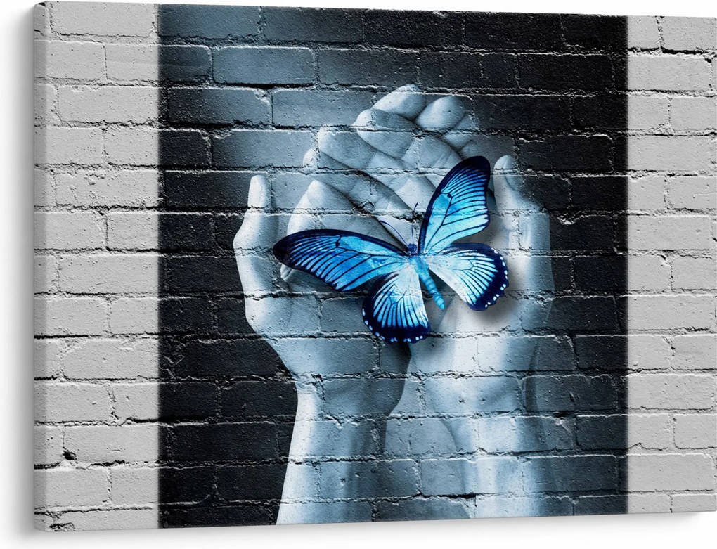 Tablou cu flutere albastru pe perete (70x50 cm)