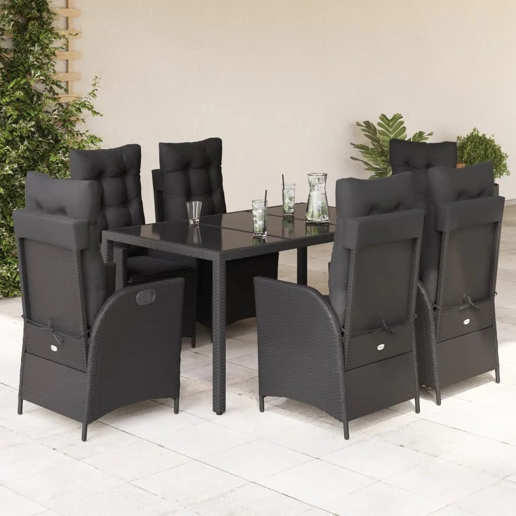 3213071 vidaXL Set mobilier de grădină cu perne, 7 piese, negru, poliratan