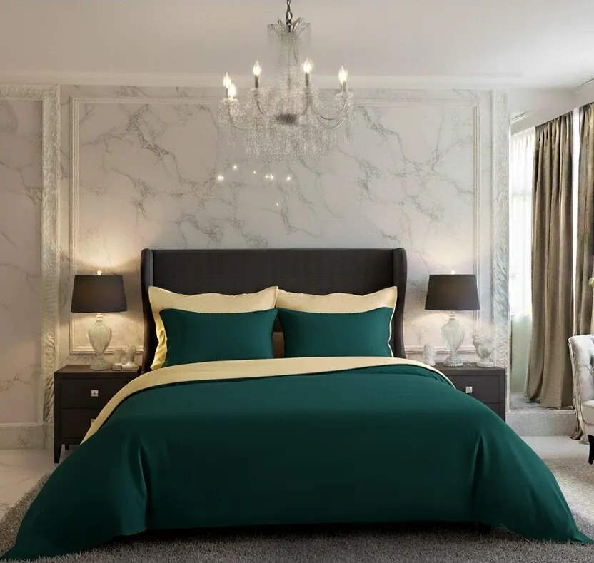 Lenjerie de pat din satin Kvalitex LuxuryCollection, verde/crem 140 x 200 cm, 70 x 90 cm