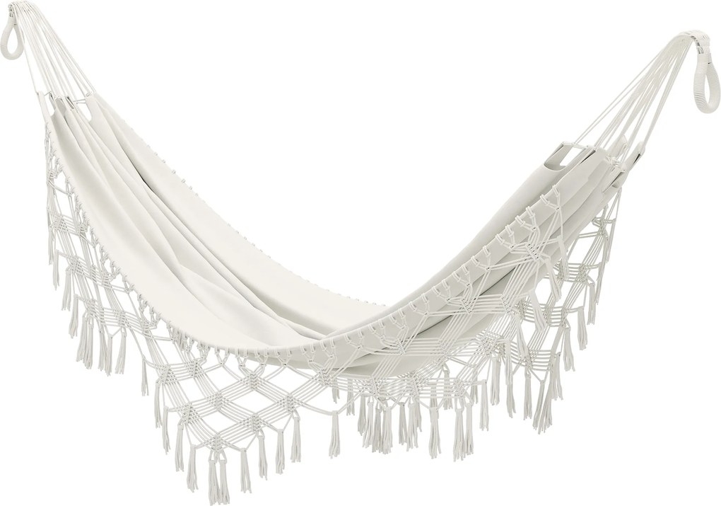 Outsunny Hamac Exterior Boem, Hamac de grădină Suspendat cu Franjuri și Sac de Transport extra-larg 288 x 150 cm, Bej | Aosom Romania