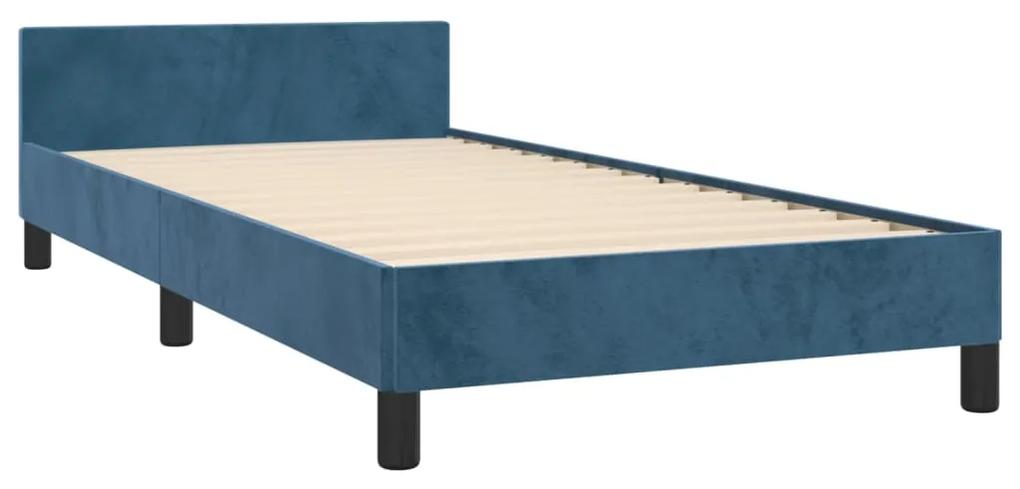 Cadru de pat cu tablie, albastru inchis, 90x190 cm, catifea Albastru inchis, 90 x 190 cm, Cu blocuri patrate