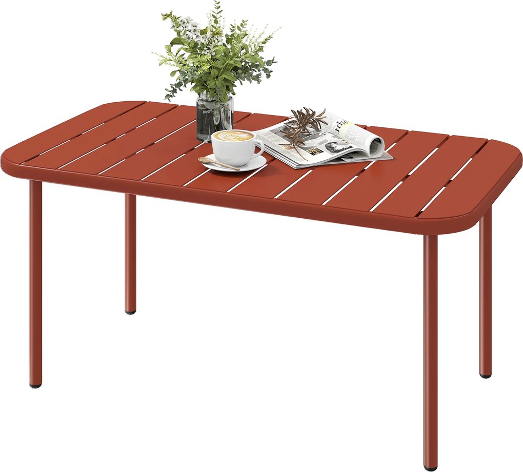 Outsunny Masă de cafea pentru grădină din oțel galvanizat, blat cu șipci, masă rectangulară cu colțuri rotunjite, 90x50x43cm, Roșu | Aosom Romania