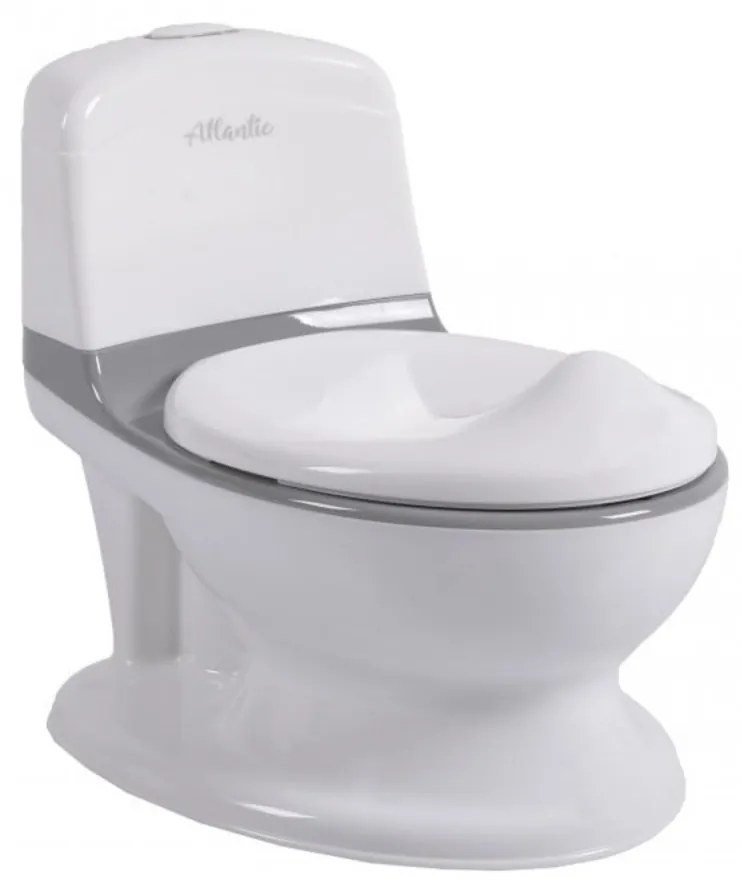 Olita premium pentru copii NOVOKIDS™ Atlantic seat, Cu sunete, Vas detasabil, Plastic non toxic, Suport hartie igienica, Gri cu Alb