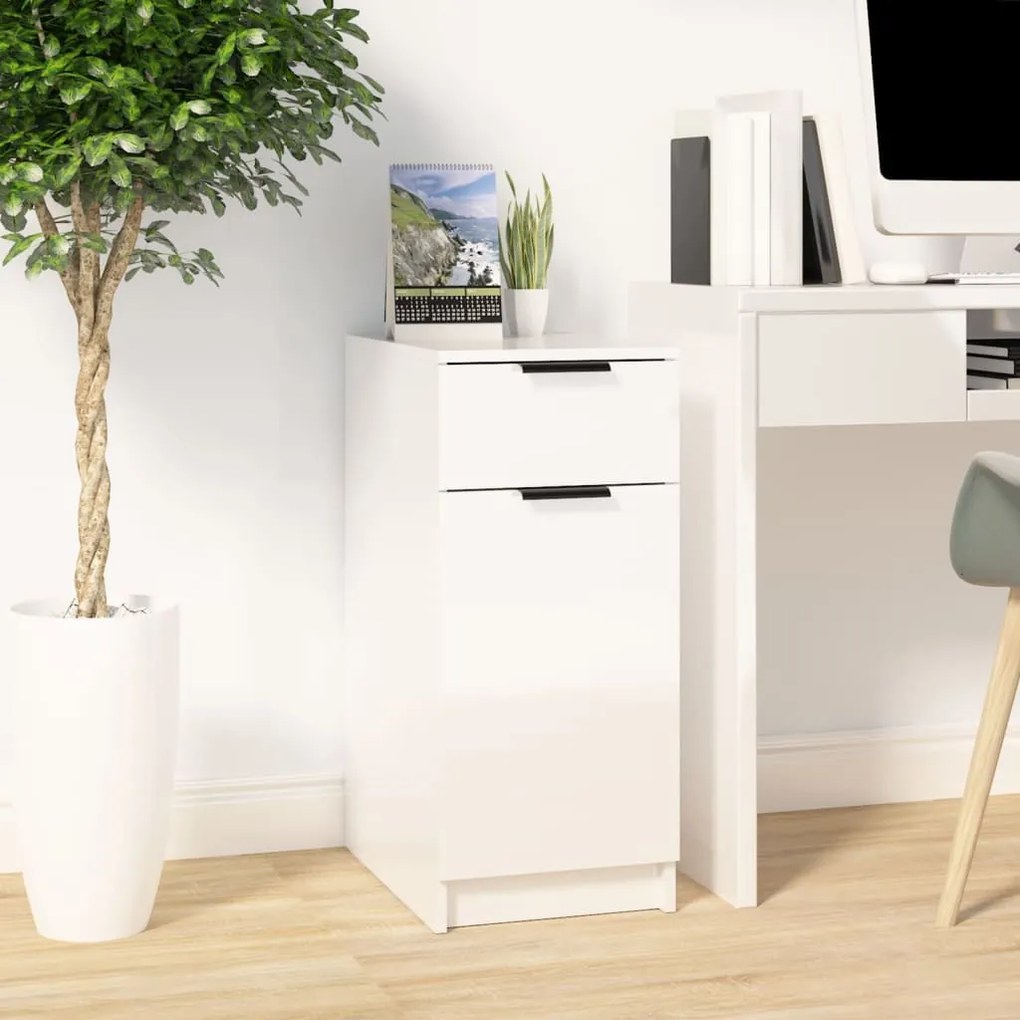 811508 vidaXL Dulap de birou, alb extralucios, 33,5x50x75 cm, lemn prelucrat