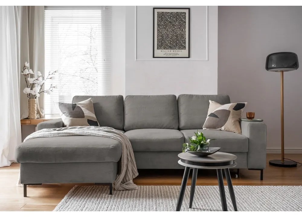 Colțar gri extensibil cu tapițerie din catifea reiată (cu colț pe partea stângă ) Lofty Lilly – Miuform