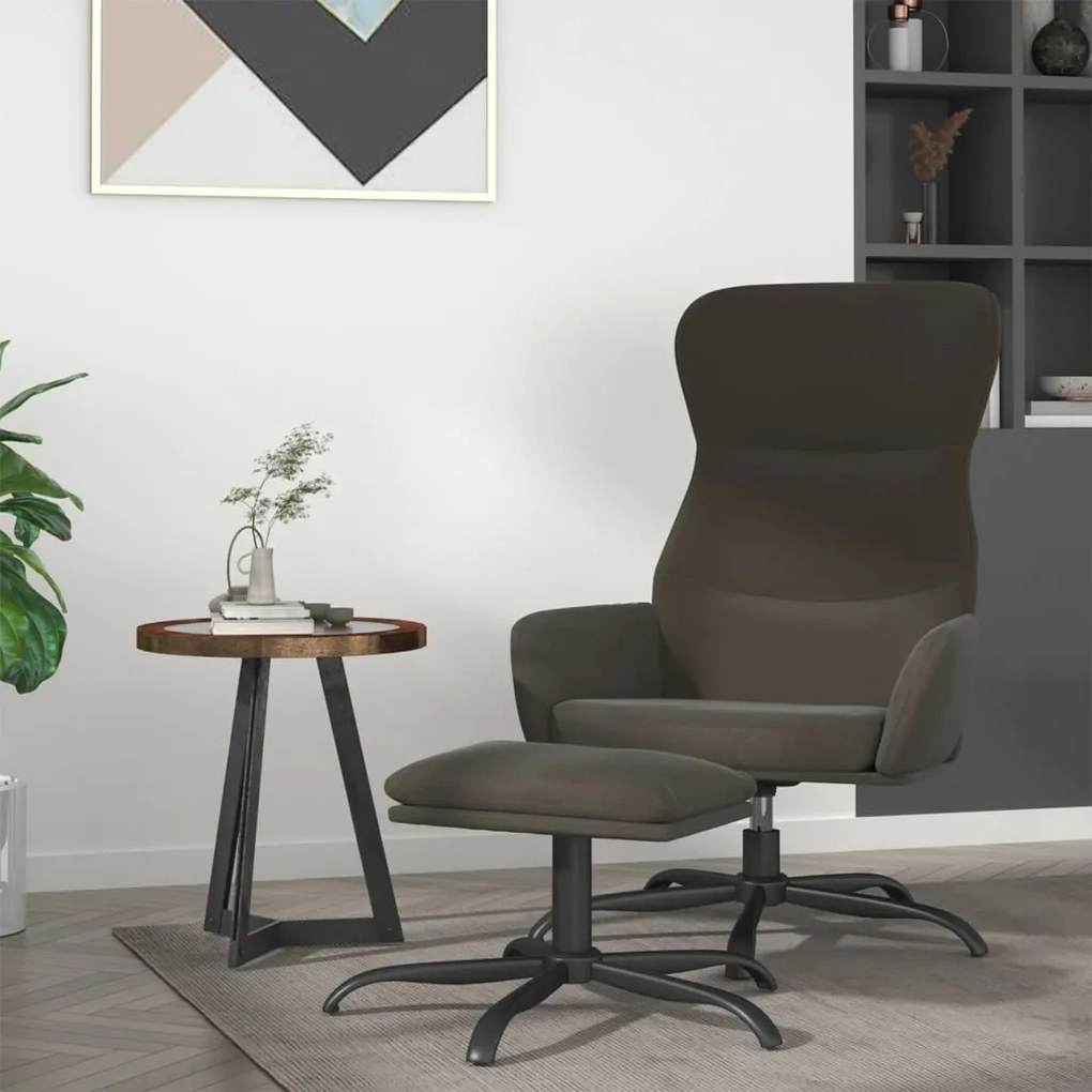 3097475 vidaXL Scaun de relaxare cu taburet, gri închis, țesătură microfibră