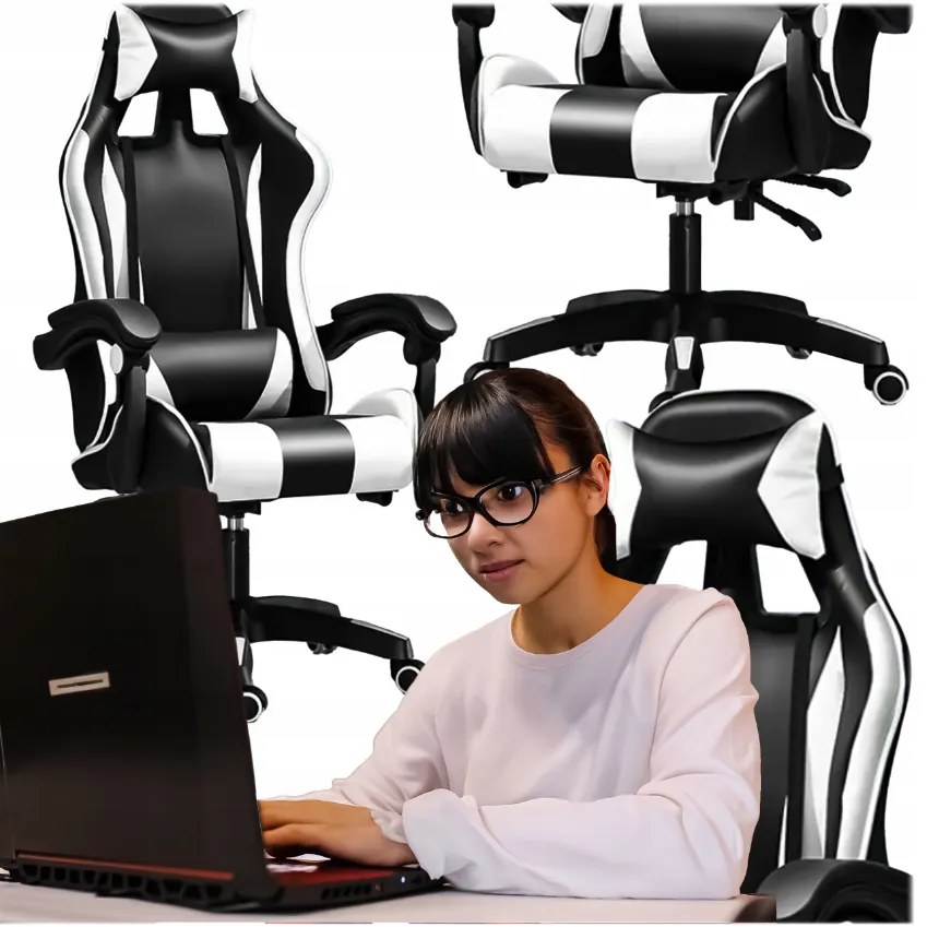 Scaun de gaming, alb-negru