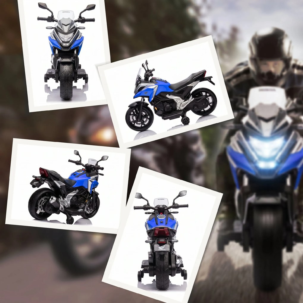 AIYAPLAY Motocicletă Electrică Copii, Licențiată Honda, Faruri Roți Antrenament, Albastră | Aosom Romania