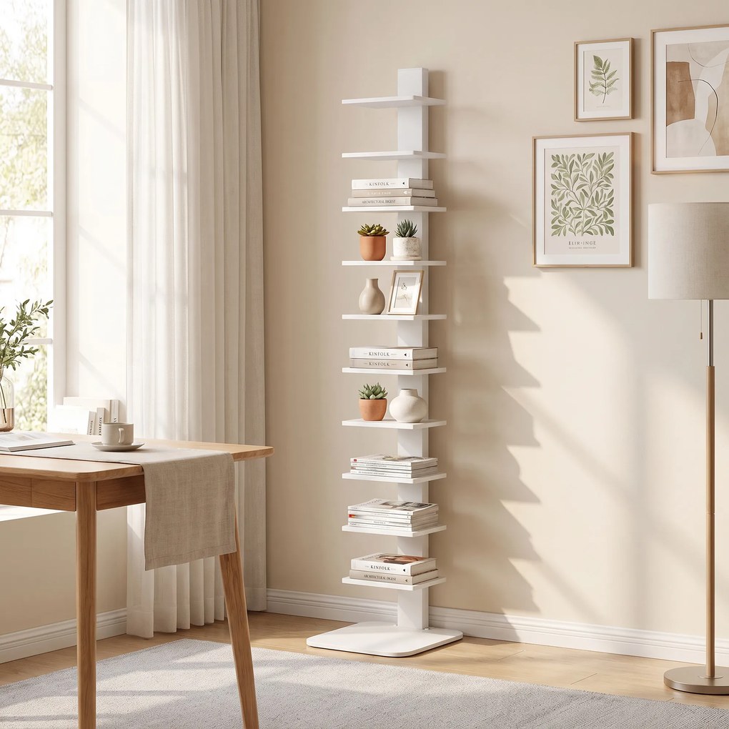 HOMCOM Bibliotecă Verticală cu 11 Rafturi, Structură din Oțel, Economie Spațiu, 34,5x41,5x163,5 cm, Alb | Aosom Romania