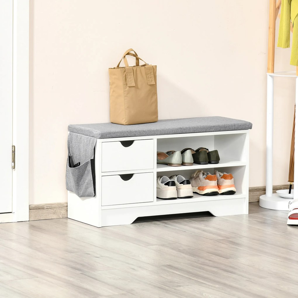 Banchetă Pantofar Compactă HOMCOM, Bancă Depozitare din Lemn pentru 4 Perechi Pantofi, Design Modern, Alb | Aosom Romania