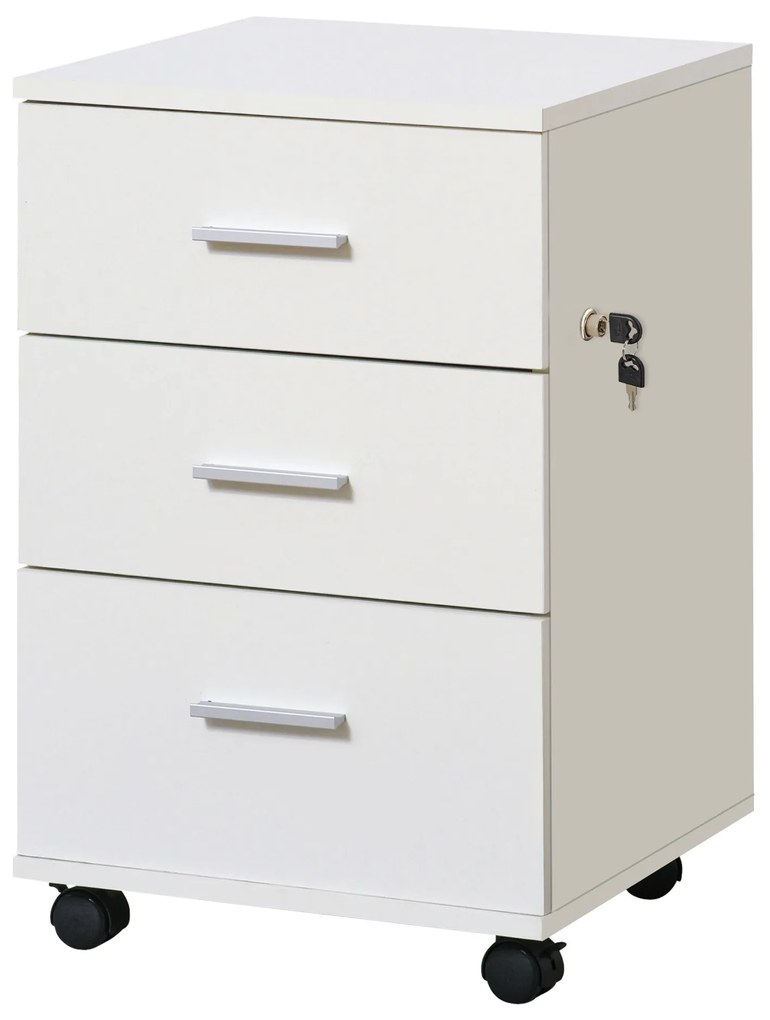 HOMCOM Corp de Birou Depozitare Birou pe Roți 3 Sertare Blocabile 40 x 40 x 61,5 cm Alb | Aosom Romania