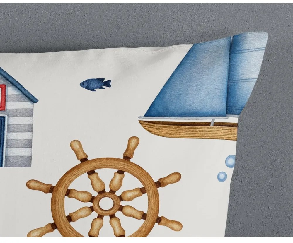 Lenjerie de pat pentru copii albastră-crem din bumbac pentru pătuț 100x135 cm Ahoy – Good Morning