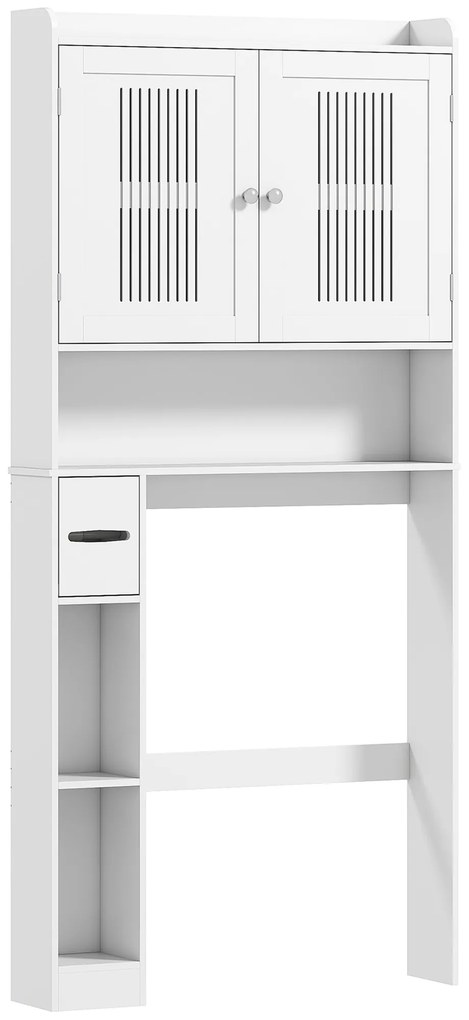 HOMCOM Mobilier WC deasupra toaletei mobilier baie cu dulap cu două uși și suport pentru hârtie 80x19,5x170cm alb | Aosom Romania