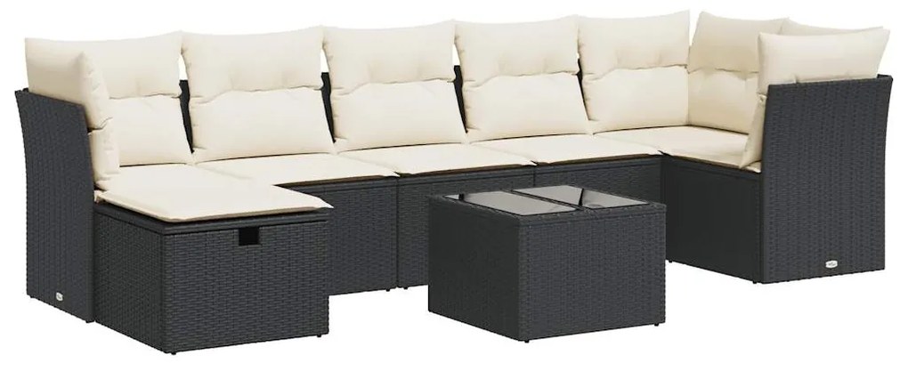 3325312 vidaXL Set mobilier de grădină cu perne, 8 piese, negru, poliratan