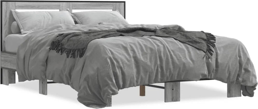 vidaXL Cadru de pat, gri sonoma, 120x200 cm, lemn prelucrat și metal