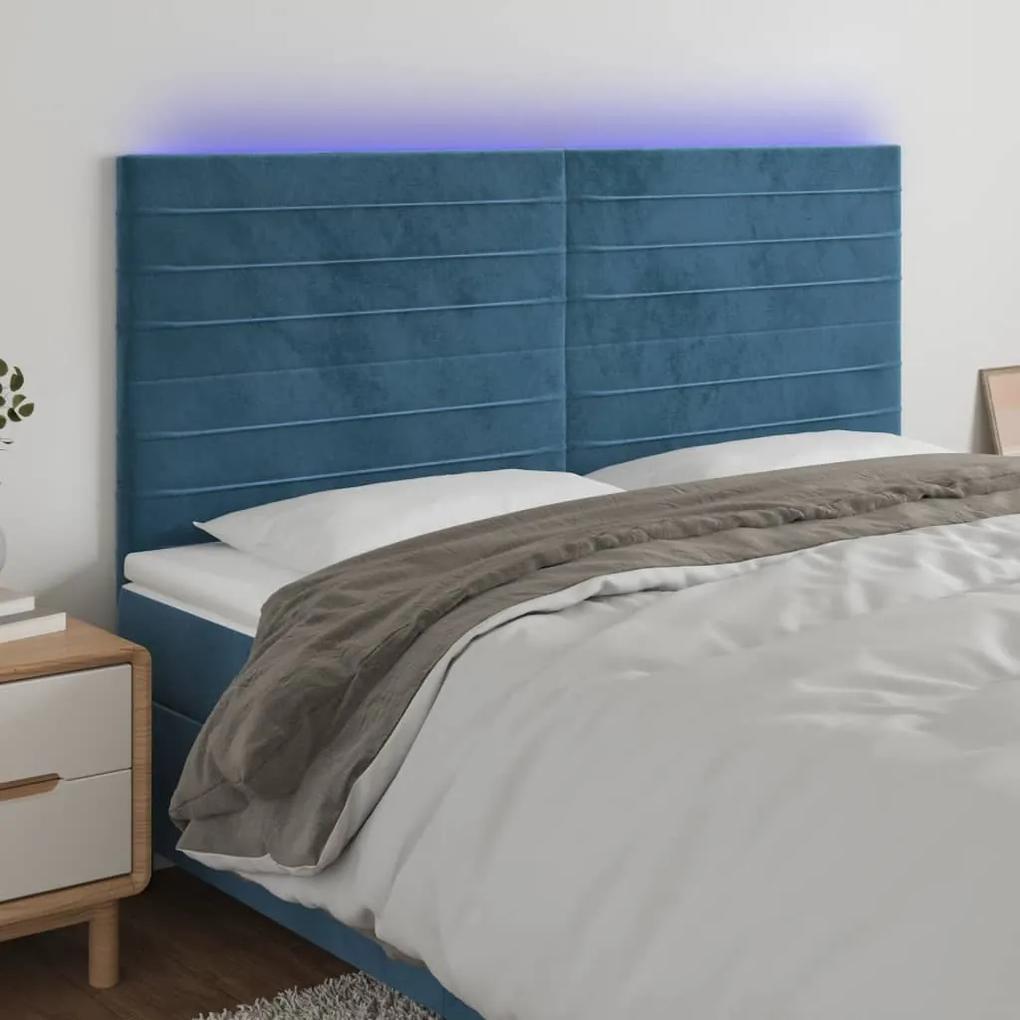 3122622 vidaXL Tăblie de pat cu LED, albastru închis, 160x5x118/128cm, catifea