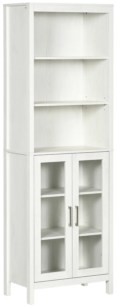 kleankin Colțar de Baie cu 2 Uși de Sticlă și 3 Rafturi Mobilier Auxiliar de Stil Modern 53x30x162 cm Alb | Aosom Romania