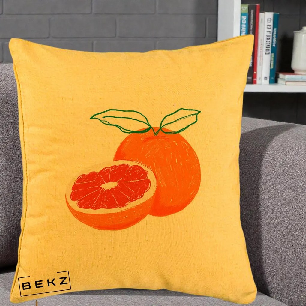 Perna Decorativa Grepfrut Citrus, 40x40 cm, Galben, Husa Detasabila, Perna Inclusa, BEKZ®